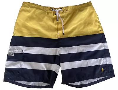 Polo Ralph Lauren Swim Trunks Men's 4XB Yellow Blue White Stripes Lined Pockets • $24.95