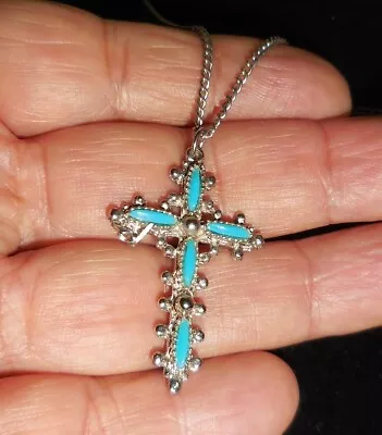 Vintage Native Necklace Turquoise Cross Crucifix Design • $7.99