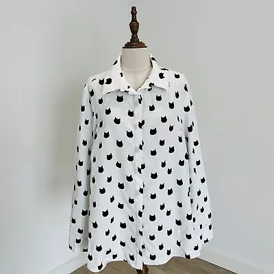 $29.95 • Buy ASOS Curve Womens Shirt Top Cat Print White Black Long Sleeve Plus Size 24