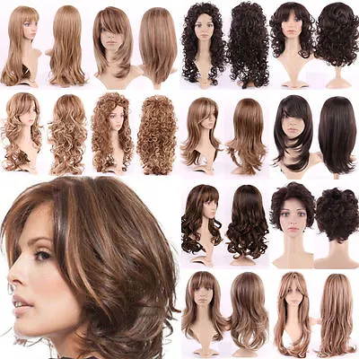 2023 Short Layered Straight Wavy Full Wig Colorful Ombre Dip Dyeing Wigs Brown • $22.19