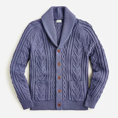 NWT J Crew Cotton Cable Knit Shawl Collar Button Up Cardigan Sweater Navy Blue • $119.99