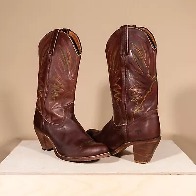 FRYE Brown Leather Cowgirl Western Boots Womens Size 10 B Style 8818 USA  • $75