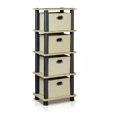 Furinno Storage Chest 4-Tier Open Shelf Removable Bin Drawers LACi Oak - Black • $20.98