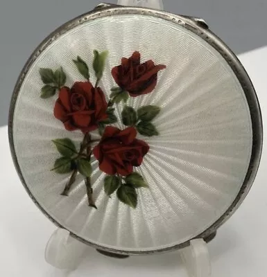£249.99 • Buy 1957 Solid Silver & White & Red Rose Guilloche Enamel Turner & Simpson 105g