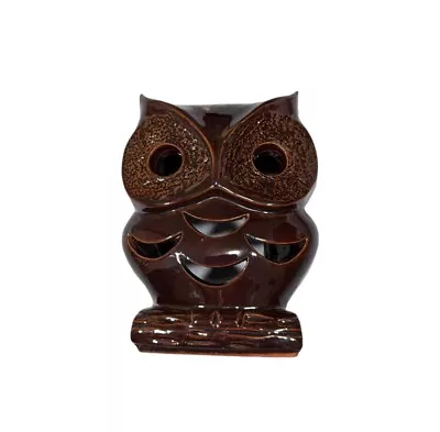 Vintage Norcrest Japan Ceramic Dark Brown Owl Lantern Candle Holder • $35