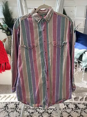 Vintage Men’s Silver Spur Western Button Up Shirt Pastel Striped • $21.95