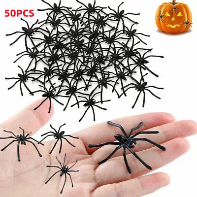 50Pcs Mini Spiders Set Creepy Crawlies Table Setting Spider Halloween Decoration • £2.69