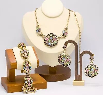 Vintage Coro Pastel Rhinestones Necklace Bracelet Earrings Unsigned  • $48.09