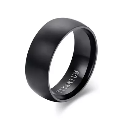 Plain 8mm Men Women Unisex Matt Black Titanium Wedding Ring Size S-W • £6.34