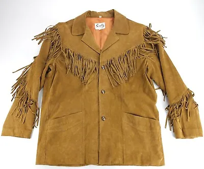 Scully Western Brown Suede Lined Fringed Ranch Cowboy Leather Jacket Mens 46 • $117.49