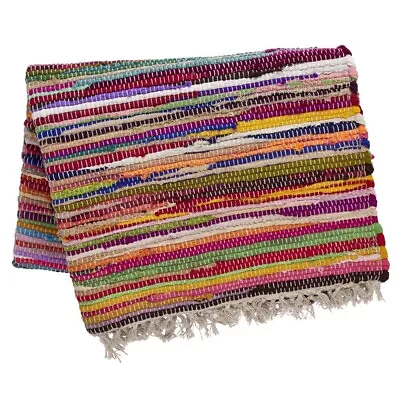 £19.99 • Buy Handmade Rag Rug Recycled Cotton Multicoloured Home Décor Free Delivery 