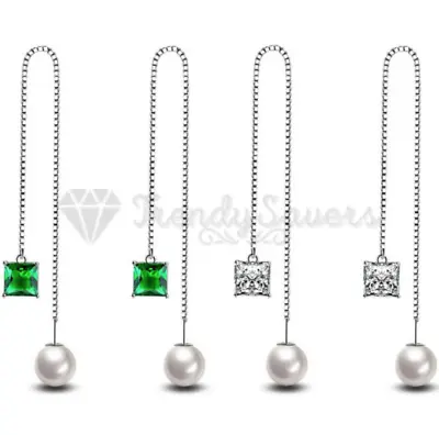 £4.99 • Buy Diamond Cut Thin Chain Dangle Long 925 Sterling Silver Threader Drop Earrings