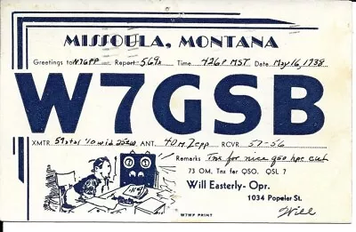 QSL  1938 Missoula Montana   Radio Card • $6.02