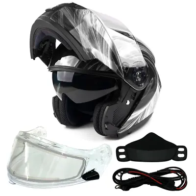 Modular Snowmobile Helmet Electric Shield Black White Adult Sledding DOT • $135