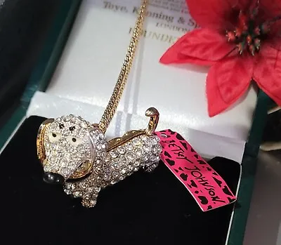 Betsey Johnson Brilliant Crystal Dachshund DOG Crystals  3D NECKLACE  STANDS NWT • $12.99