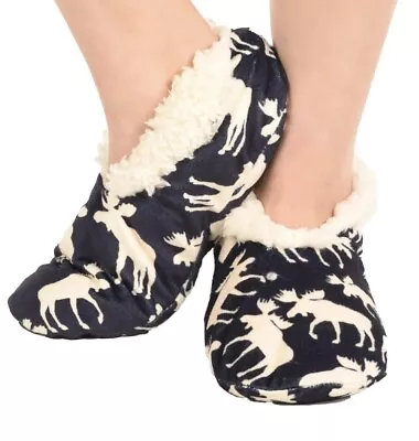 NWT Lazy One Fuzzy Feet Fleece-Lined Slippers Blue Moose Women's Small 4-7 • $5