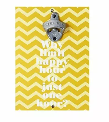 Elements Wall Mounted Wood Magnetic Bottle Opener Happy Hour Yellow • $38.48