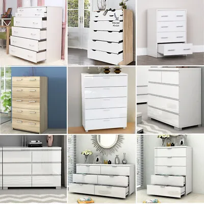 Chest Of Drawers Tallboy Dresser Table Storage Bedroom Cabinet White Black Oak  • $177.99