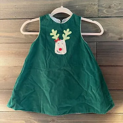 Vintage Mary James Green Corduroy Rudolph Dress 3T • $25