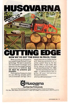 HUSQVARNA Chain Saws Tools 1986 Vintage Print Ad Original Man Cave Garage Decor • $7.99