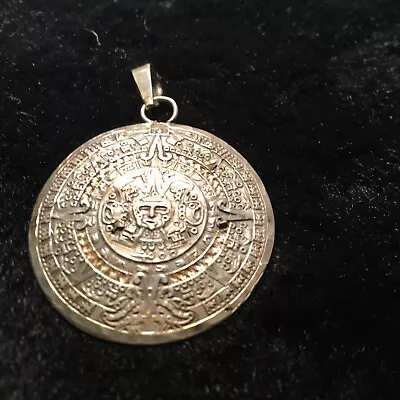 925 Sterling Silver Vintage Mayan Calendar Oxidized Pendant Mexico • $39.99