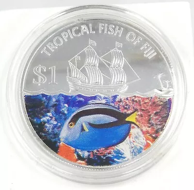 25g Silver Coin 2009 Fiji $1 Tropical Fish Of Fiji Damsel Fish • $120