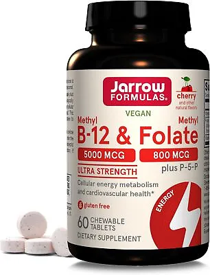 Jarrow Formulas Methyl B-12 & Methyl Folate Cherry Flavour 60 Chewable Tablets • £35.45