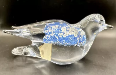 Vintage Marcolin Art Glass Crystal Bird Clear Blue & White Speckle Signed Sweden • $49.50