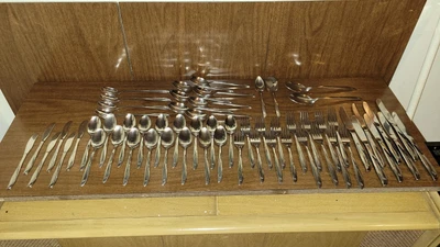 $145 • Buy Vintage Oneida Twin Star Atomic Starburst Community Silverware 61 Piece Set MCM