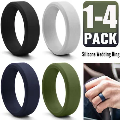 4/2/1 Pack Silicone Wedding Ring Band Rubber Men Women Flexible Engagement Rings • £2.81