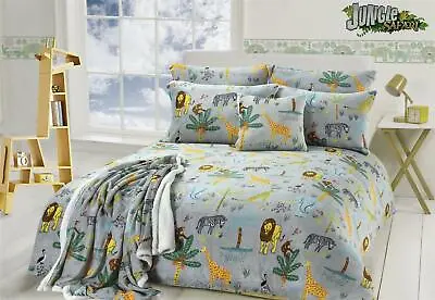 Safari Teddy Fleece Duvet Cover Set Quilt Sets Warm Cosy Kids Animal Bedding • £9.95