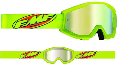 New FMF 100% Powercore Adult Goggles Flo Yellow Frame Gold Mirrored Lens MX ATV • $23.50