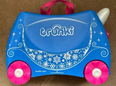 Blue & Pink Trunki Princess Carriage Cinderella Unicorn Ride Along Kids Suitcase • £18.99