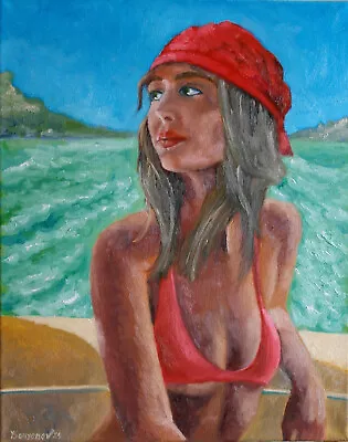 A Lovely Young Lady Yacht Trip Original Oil Painting 16x20 Hand Painted YSArt • £300