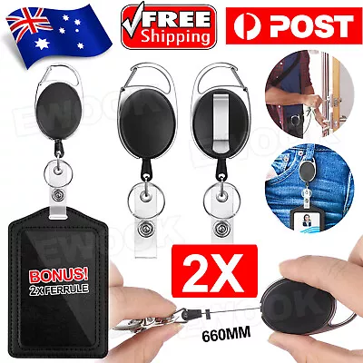 2x Retractable Id Badge Lanyard Opal Card Holder Business Security Pass Key Ring • $6.45