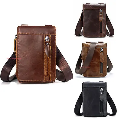 Men Vintage Genuine Cowhide Leather Crossbody Shoulder Bag Belt Waist Fanny Pack • $19.90