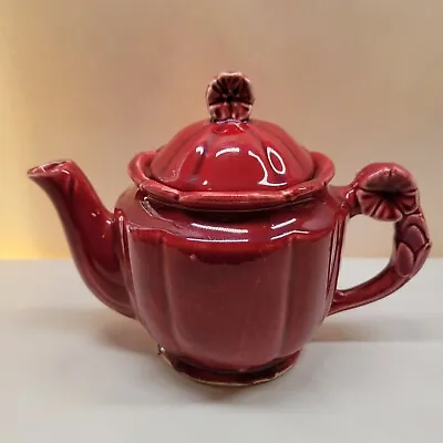 $22 • Buy Vintage Shawnee Pottery Maroon Red Teapot With Lid Flower Handle USA 