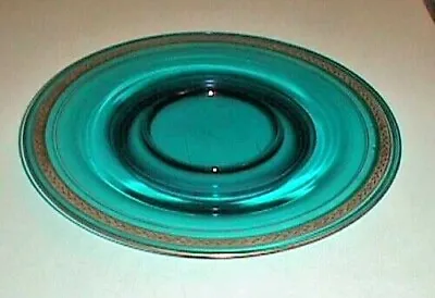 Vintage Glass Plate With Gold Trim Peacock Blue  10  Diameter • $4.55