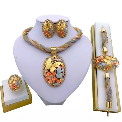 African Necklace Dubai Gold Plated Jewelry Set For Women Wedding Bridal Jewelry • $17.24