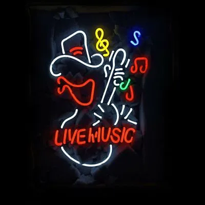 Live Music Cowboy Guitar 17 X14  Neon Light Sign Lamp Party Club Open Wall Decor • $122.49