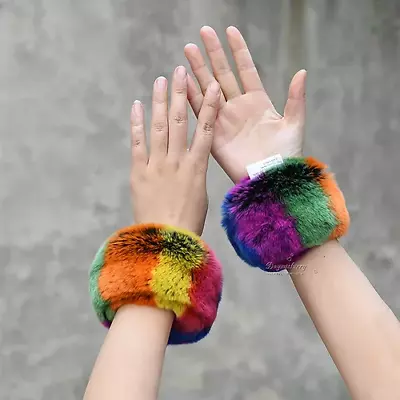 Slap On Rex Rabbit Fur Cuffs Bracelets In Multi-Colour • $41.06