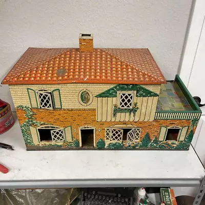 VTG T Cohn Tin Litho Large 2 Story Dollhouse With Furniture MARX Style Metal -HN • $90