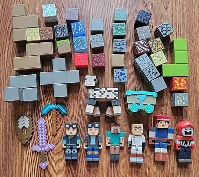 Minecraft Mojang Jazwares Action Figures Lot. Figures Weapons Building Blocks. • $24.99