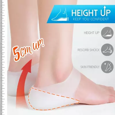 5cm Invisible Height Increase Insoles Silicone Heel Pad Sock Liners Pain Relieve • $7.60