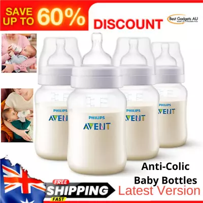 $29.52 • Buy Philips Avent Anti-Colic Baby Bottles 260ml 4-Pack SCF813/47 Flow Size 2 (1M+)