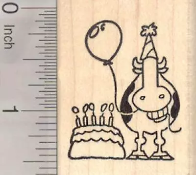 Happy Birthday Grinning Cow Rubber Stamp E20422  WM • $15