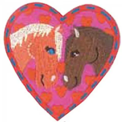 Iron Or Sew On Fabric Motif Applique Horses In Heart - Each • £2.05