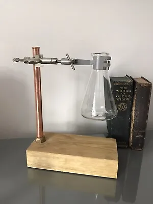 £25.99 • Buy Copper Lab Flask Industrial Oil Wax Burner Clamp Stand Scandi Conical Flat Glass