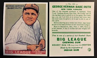 Babe Ruth New York Yankees 1933 Goudey #181 Reprint Baseball Card • $3.95