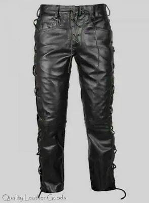 Mens Leather Jeans Motorcycle  Lacing Biker Breeches Pants Trousers 88 Fn Bluf  • $90.88